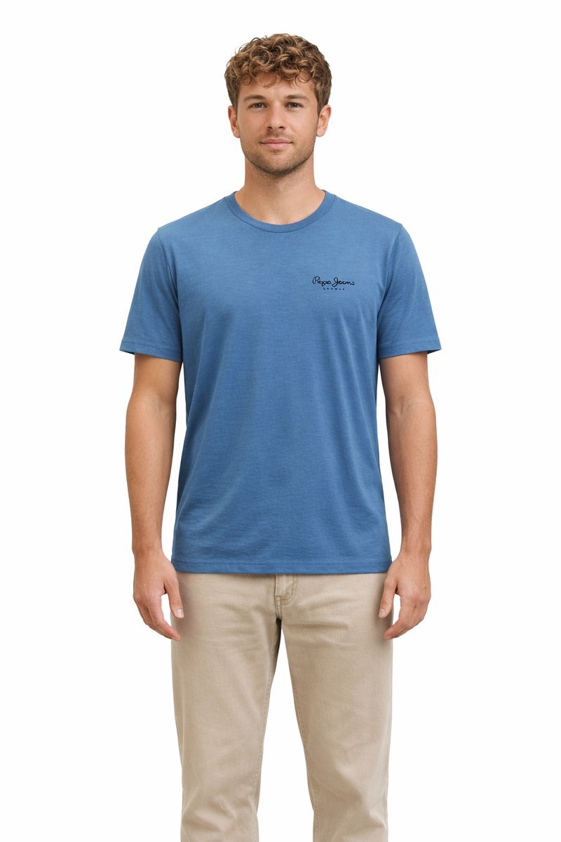 PEPE JEANS NIEBIESKI T SHIRT Z OKRĄGŁYM DEKOLTEM I NAPISEM S 2I1C