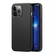 Etui i futerały do telefonów - Dux Ducis Roma skórzane etui do iPhone 13 Pro elegancki pokrowiec z naturalnej skóry czarny - miniaturka - grafika 1