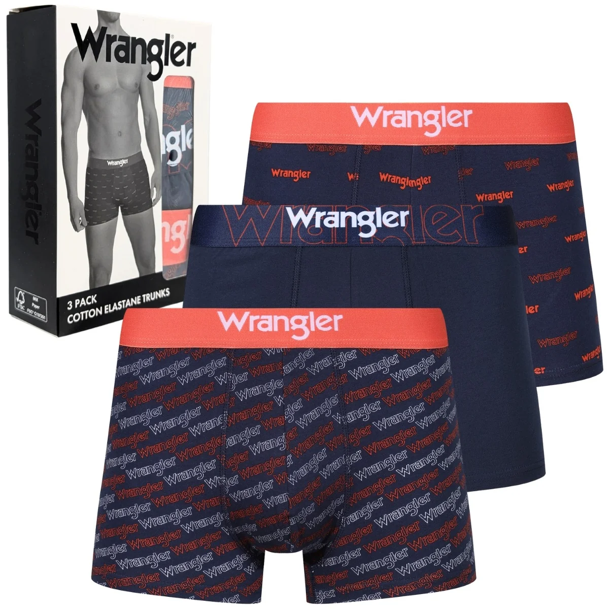 Wrangler Graph elastyczne bokserki męskie bawełniane majtki 3 sztuki S