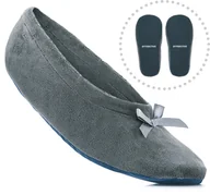Kapcie damskie - Szare Baletki Damskie, Lekkie I Wygodne Kapcie - miniaturka - grafika 1