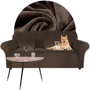 Pokrowiec Na Kanapę Sofę Narożnik Elastyczny Welur Premium Aksamit 190-230 Cm 3 Os Brązowy - Pokrowce na meble - miniaturka - grafika 1