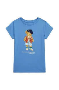 Polo Ralph Lauren t-shirt bawełniany dziecięcy kolor niebieski - Koszulki dla dziewczynek - miniaturka - grafika 1
