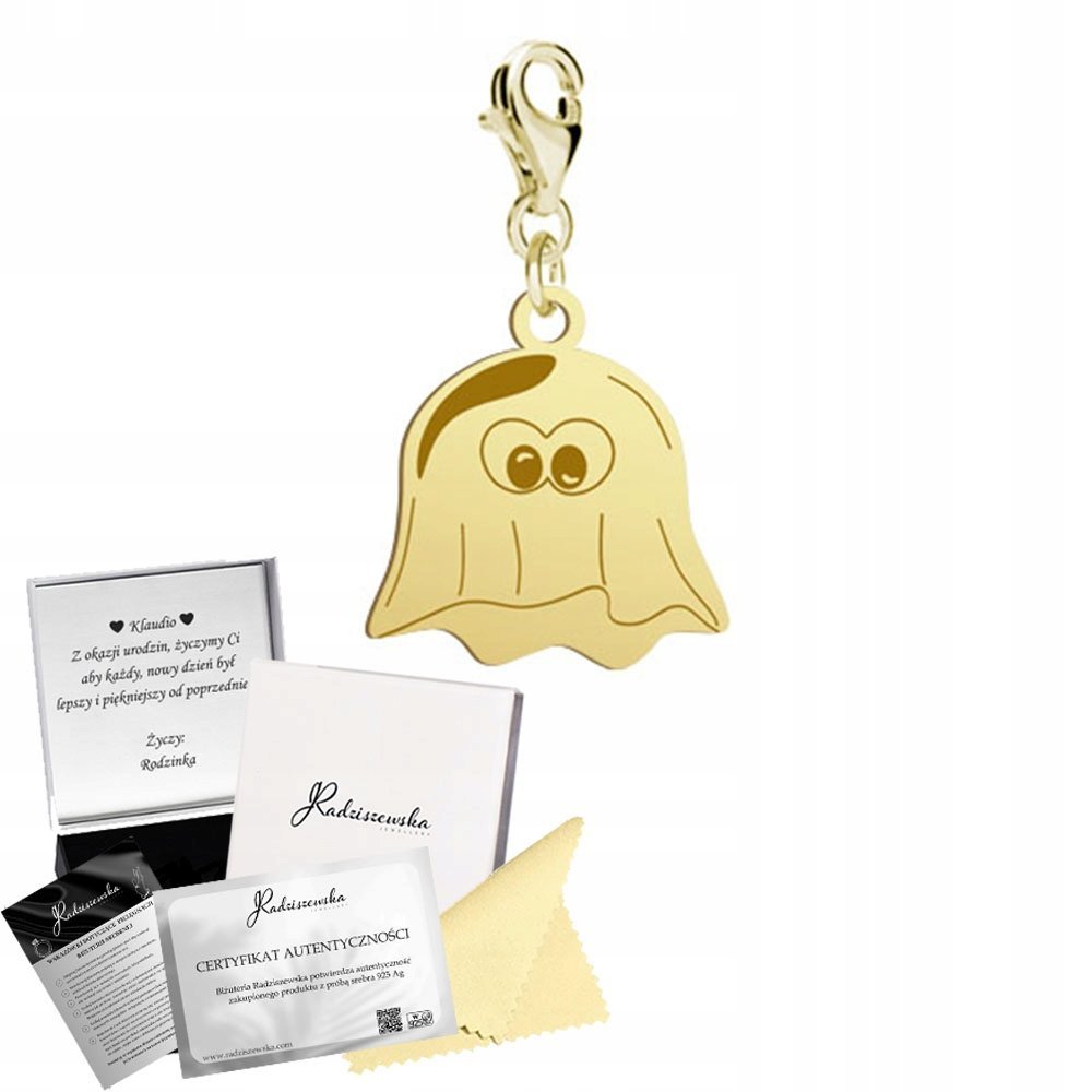 Charms Złoty na Halloween Duszek 925 Prezent Zawieszka Biżuteria