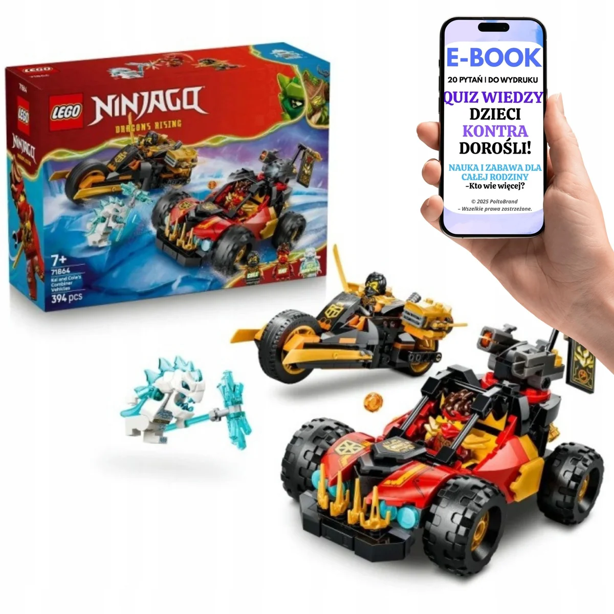 LEGO NINJAGO 71864 Pojazdy Kaia i Cole'a • zabawka dla dziecka 7 8 9 lat
