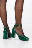 Czółenka - Zielone czółenka na klocku lakierowane damskie pasek wokół kostki ozdoba Casu ER23WX14-G-40 - miniaturka - grafika 1