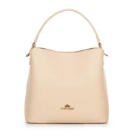 Torebki damskie - Trójkomorowy kuferek ze skóry beżowy - miniaturka - grafika 1