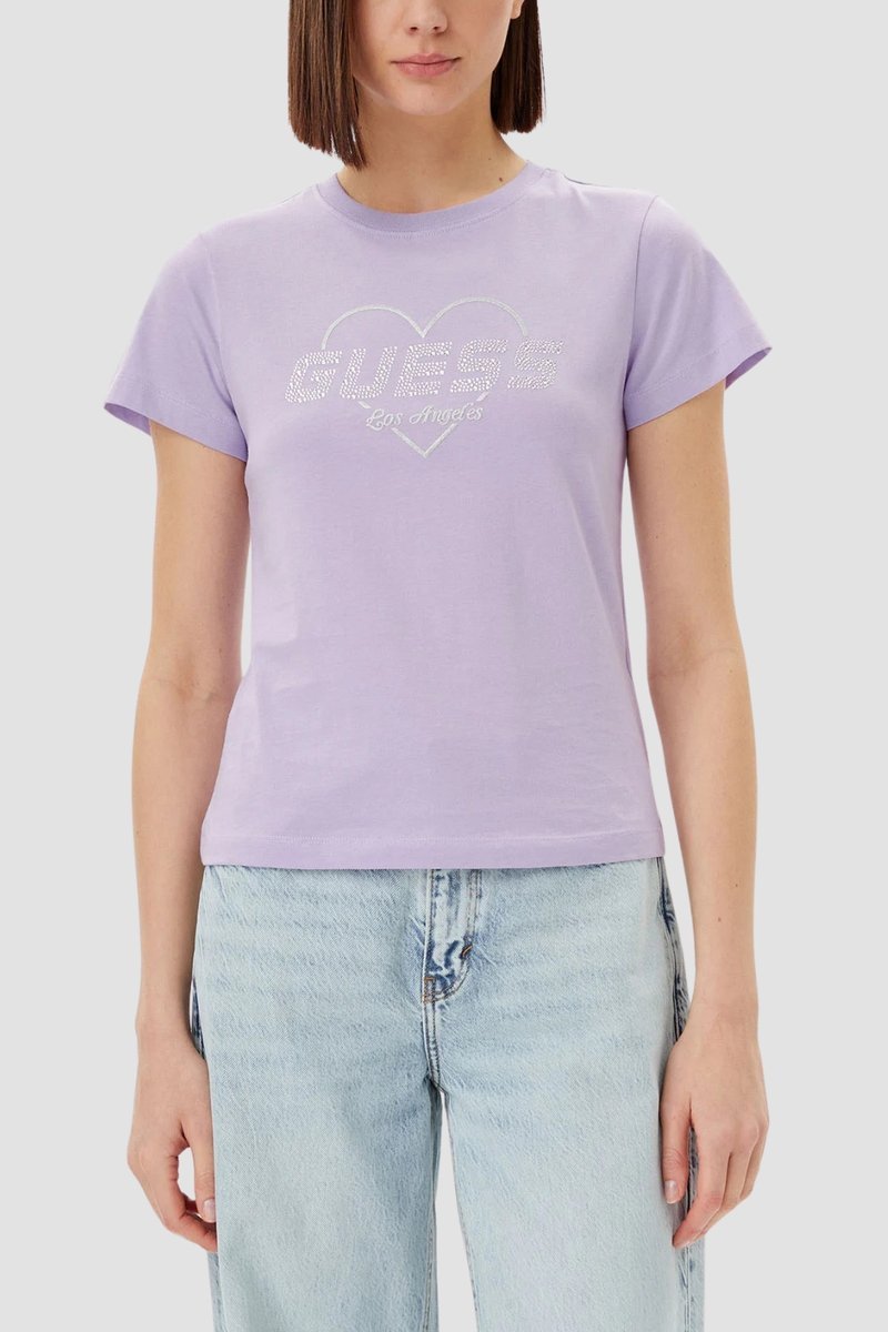 GUESS Lawendowy damski t-shirt bawełniany Narciso M