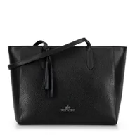 Torebki damskie - Torebka shopper ze skóry z chwostem czarno - srebrna - miniaturka - grafika 1