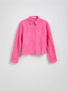 Reserved - Bawełniana koszula z haftem - fuksja - Koszule damskie - miniaturka - grafika 1