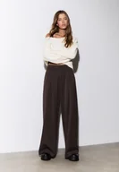 Spodnie damskie - Stradivarius Spodnie wizytowe z szerokimi nogawkami i zaszewkami Brązowy 40 - miniaturka - grafika 1