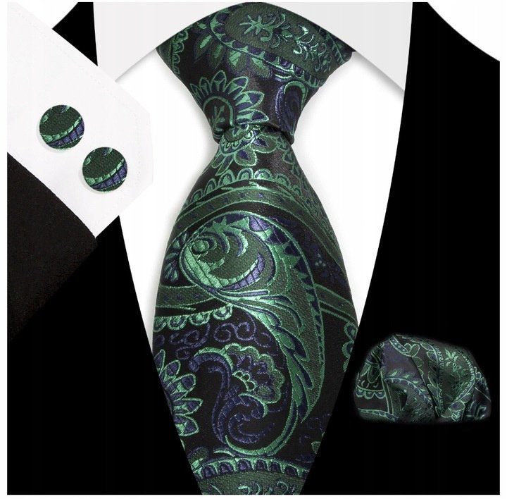 Żakardowy zestaw - krawat + poszetka + spinki