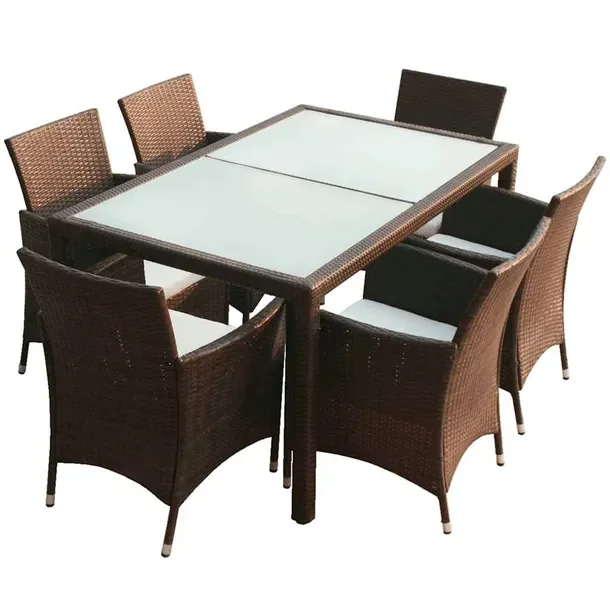 Brązowy rattanowy zestaw mebli ogrodowych 1 stół 6 krzeseł 150x90x75 cm