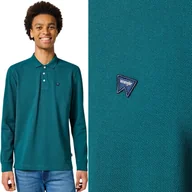 Koszulki męskie - Wrangler POLO Teal LONGSLEEVE ZIELONA POLÓWKA Z DŁUGIM RĘKAWEM REGULAR M - miniaturka - grafika 1