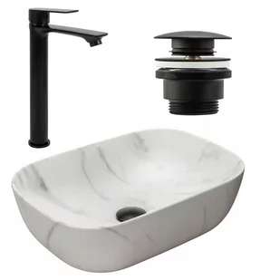 Rea Zestaw Belinda marble mat + bateria wysoka Mayson black mat+ korek uniwersalny black mat - Umywalki - miniaturka - grafika 1