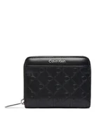 Portfele - Calvin Klein Mały Portfel Damski Emblem Aop Embossed Zip Around LV04F1081G Czarny - miniaturka - grafika 1