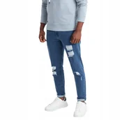 Spodnie męskie - Spodnie męskie jeansowe TAPER FIT niebieskie V2 OM-PADP-0163 XXL - miniaturka - grafika 1