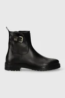 Botki damskie - Tommy Hilfiger botki skórzane BELT BOOTIE LEATHER damskie kolor czarny na płaskim obcasie FW0FW07479 - miniaturka - grafika 1