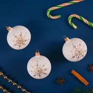 Bombki - Bombka szklana śnieżynka 8 cm 4 sztuki beżowo-złoty - miniaturka - grafika 1