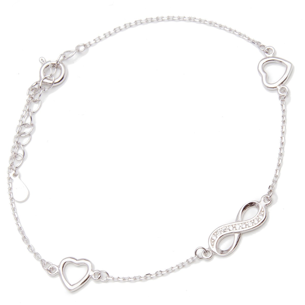 Srebrna Bransoletka nieskończoność serduszka