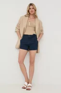 Spodenki damskie - Morgan Morgan szorty jeansowe damskie kolor granatowy gładkie high waist - miniaturka - grafika 1