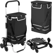 Torby i wózki na zakupy - Wózek torba na zakupy na potrójnych kółkach składany 42l odblaski czarny - miniaturka - grafika 1