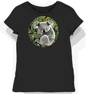 Koszulki i topy damskie - Koszulka damska czarna z nadrukiem szarego koali w zieleni M - miniaturka - grafika 1