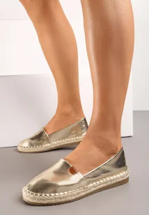 Złote Espadryle na Płaskiej Podeszwie Ozdobione Plecionką z Juty Vethalia - Espadryle damskie - miniaturka - grafika 1