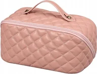 Kosmetyczki, organizery i kuferki - Kosmetyczka Pikowana Zamek Uchwyt Otwierana Skóra Pu Różowa - miniaturka - grafika 1