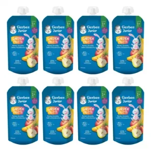 Gerber Junior Deserek banan gruszka jabłko brzoskwinia powyżej 1+ roku Zgrzewka 8 x 110 g - Desery dla dzieci - miniaturka - grafika 1