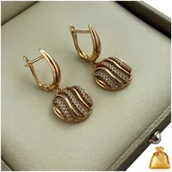 Kolczyki - Wiszące Złote Pozłacane Kolczyki Ze Stali Chirurgicznej Z Cyrkoniami 18K - miniaturka - grafika 1