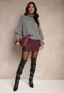 Spódnice - Bordowa Spódnica Ołówkowa z Wiskozą w Paski Zozinae - miniaturka - grafika 1