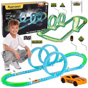 Świecący Tor Samochodowy Szybki Wyścigowy + Auto U826 - Zabawki konstrukcyjne - miniaturka - grafika 1