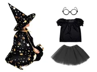 Stroje karnawałowe - ZESTAW CZARODZIEJKA CZARNY 116-128 5el - miniaturka - grafika 1