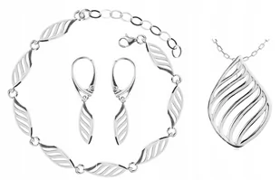 SREBRNY ZESTAW SUBTELNEJ BIŻUTERII AŻUROWE LISTKI - Zestawy biżuterii dla kobiet - miniaturka - grafika 1