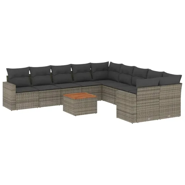 Zestaw mebli ogrodowych rattan PE, szary, 62x62x69 cm, 12 poduszek