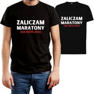 Koszulki męskie - T-SHIRT MĘSKI PREZENT NETFLIX MARATON ŚMIESZNA KOSZULKA CZARNA R-L A407 - miniaturka - grafika 1