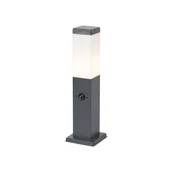 Lampy ogrodowe - QAZQA Lampa zewnętrzna ciemnoszara ze szkłem opalowym 45 cm IP44 z gniazdem i czujnikiem ruchu - Malios - miniaturka - grafika 1