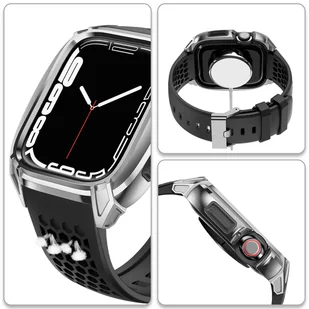 Kingxbar CYF148 2w1 pasek Apple Watch Ultra, SE, 8, 7, 6, 5, 4, 3, 2, 1 (49, 45, 44, 42  mm) z wbudowanym pancernym etui ze stali nierdzewnej srebrny - Akcesoria do smartwatchy - miniaturka - grafika 6