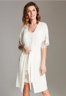 Szlafroki damskie - Kremowy szlafrok z wiskozy - miniaturka - grafika 1