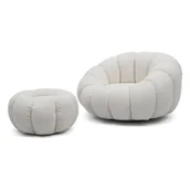 Fotele - Fotel obrotowy z podnóżkiem CX2030 Pumpkin | Bouclé | Biały - miniaturka - grafika 1