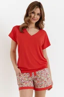 Piżamy damskie - Damska piżama bambusowa Tiny czerwona w kwiaty L - miniaturka - grafika 1