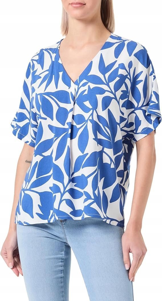 VERO MODA BLUZKA Z WZOREM ROŚLINNYM Z DEKOLTEM V I KRÓTKIM RĘKAWEM S JPA