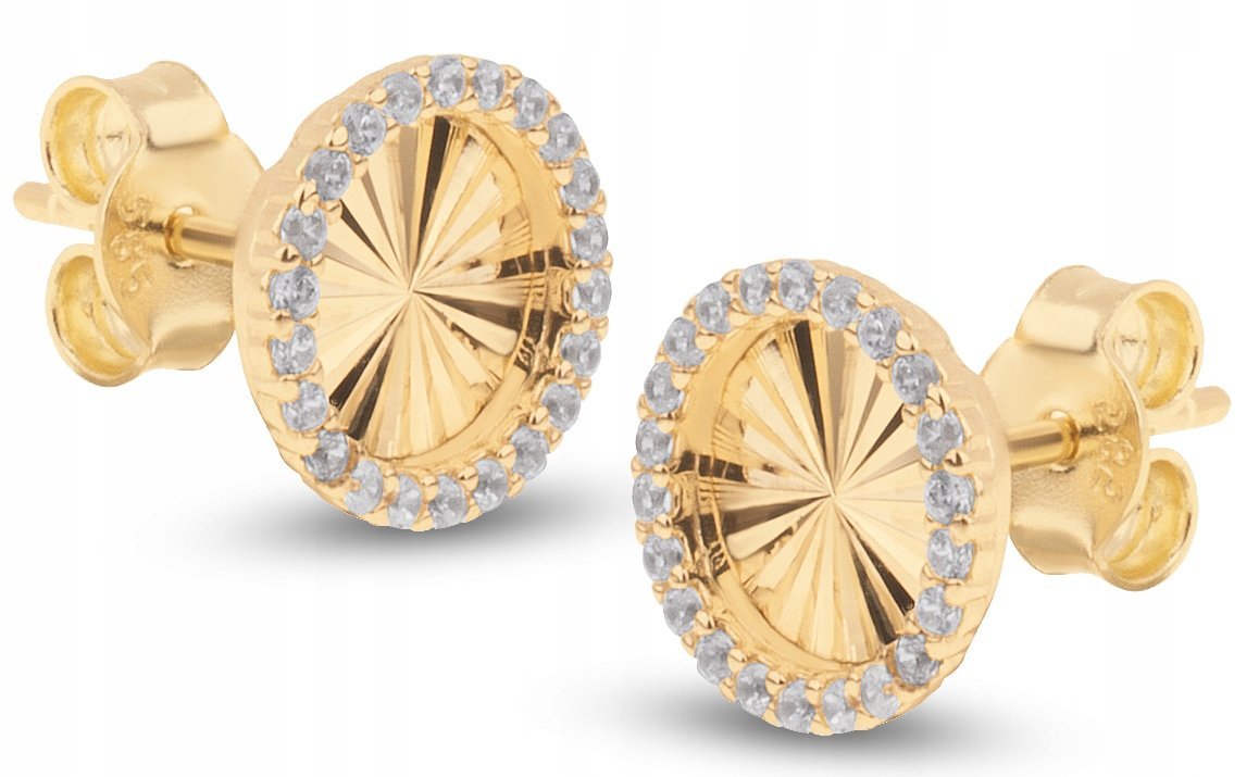 PIĘKNE ZŁOTE KOLCZYKI DIAMENTOWANE KÓŁECZKA Z BIAŁYMI KAMIENIAMI KOLIKA 585