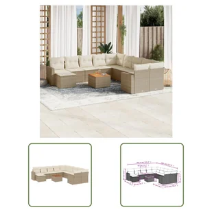 The Living Store 12-cz. zestaw mebli ogrodowych z poduszkami - beżowy - polirattan - Sofa Ogrodowa - Sofy ogrodowe - miniaturka - grafika 1