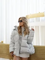 Kurtki damskie - Zimowa kurtka damska z połyskującego materiału - Srebrny S - miniaturka - grafika 1