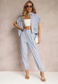 Komplety damskie - Niebieski 2-częściowy Komplet z Bluzką i Spodniami Ezrala - miniaturka - grafika 1