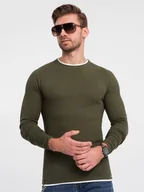 Swetry męskie - Bawełniany sweter męski z okrągłym dekoltem - ciemnooliwkowy V7 OM-SWSW-0103 - Ombre Clothing - miniaturka - grafika 1