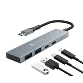 Huby USB - Techly IUSB32C-HUB4AC huby i koncentratory USB 3.2 Gen 1 (3.1 Gen 1) Type-C 5000 Mbit/s Srebrny - miniaturka - grafika 1