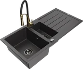 Zlewozmywaki z baterią - Mexen Andres zlewozmywak granitowy 1,5-komorowy z ociekaczem i baterią kuchenną Aster, czarny nakrapiany - 6515-76-73450-57-B - miniaturka - grafika 1