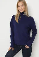 Swetry damskie - Granatowy Golf z Domieszką Kaszmiru Ozdobiony Przeszyciami Avonella - miniaturka - grafika 1